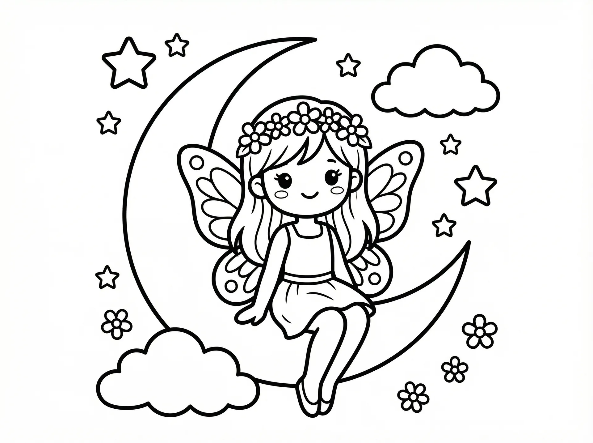 猎魔人巅峰属性加点 - 月亮上的蝴蝶翅膀精灵涂色线稿